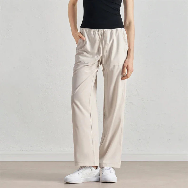 Alo Eup High Waist Wide Leg Dstring Pants Summer Casual Fitn Outdoor Sports Straight Leg Loose Fit Trousers