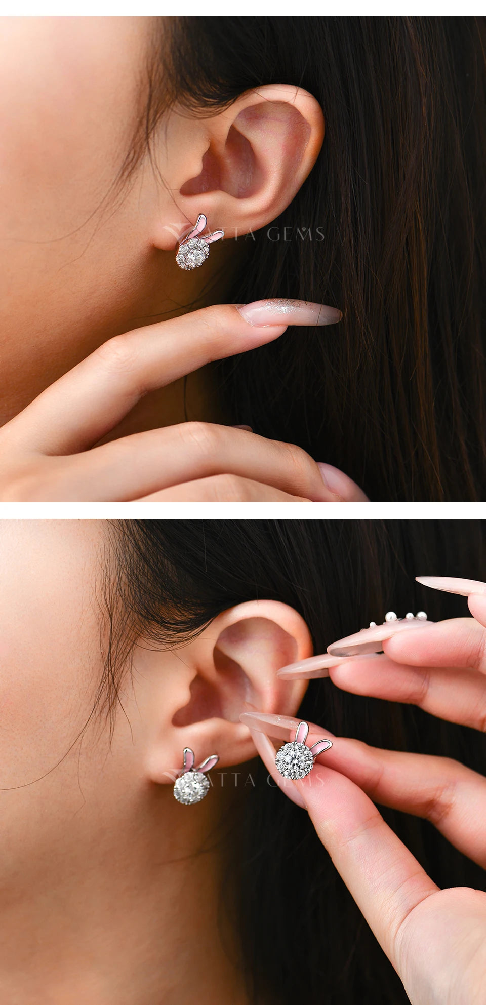ATTAGEMS S925 Sterling Silver Moissanite Diamond Earrings Enamel Design Rabbit Shape For Women Girls Birthday Gifts Fine Jewelry Luxlife Brands