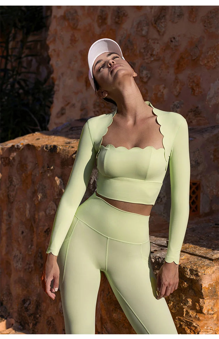 Black Square Neck Tight High Elastic Skinny Yoga Sports Long Sleeves Fashion Compression Pants Fitness Leggings Workout Tights