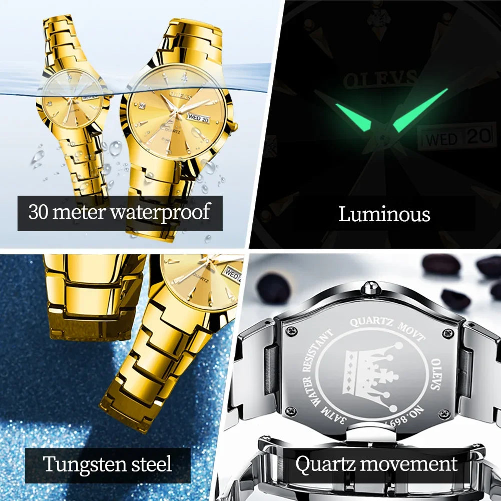 Tungsten Steel Luxury Waterproof Quartz Calendar Watch LUXLIFE BRANDS