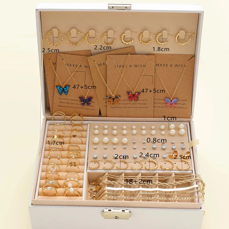 104 Pcs/Set Fashion Necklace Earrings Ring Bracelet Earrings Five in One Jewelry Set For Women Daily Vacation Wearing 2024 New