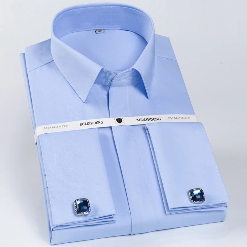 Classic French Cuff Hidden Button Dress Shirt