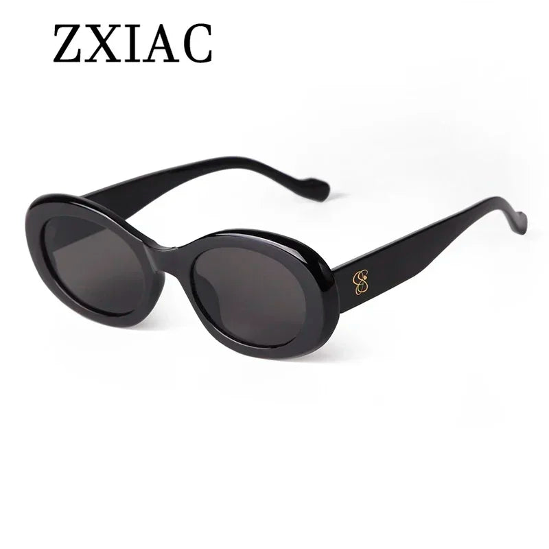 ZXIAC Fashion Oval Frame Sunglasses Women Brand Luxury Designer 90s Vintage Sun Glasses for Men Grey Lens Eyewear UV400 Shades