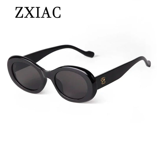 ZXIAC Fashion Oval Frame Sunglasses Women Brand Luxury Designer 90s Vintage Sun Glasses for Men Grey Lens Eyewear UV400 Shades
