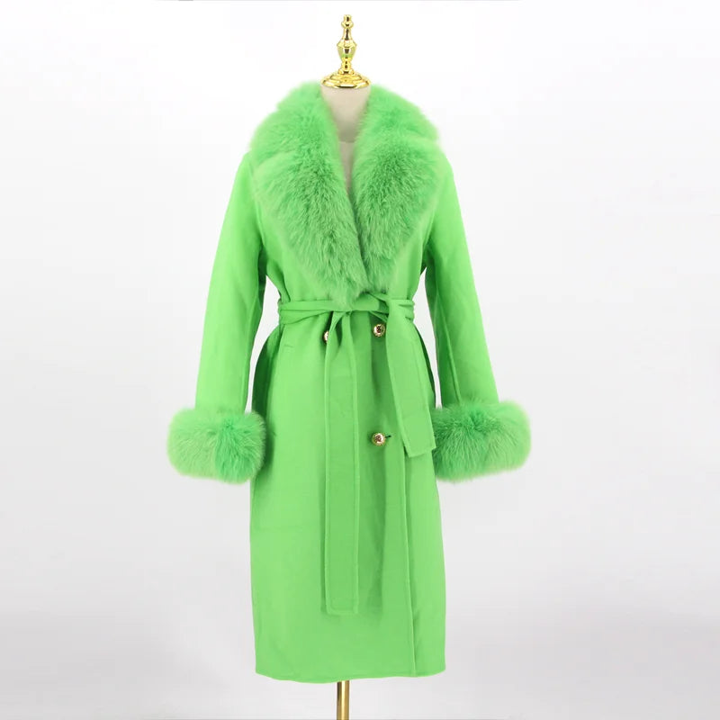 2023 New Arriva High Quality Cashmere Women Jacket With Bigger Real Fox Fur Collar And Cuffs