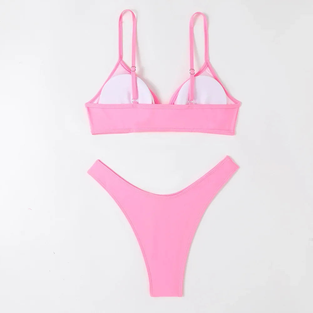Hot Sale Of The Season New Pure Color Sexy Quick Dry Tight Bikini Swimwear for Holiday Hot Girl Cross-Border Bikini Set Women's Luxlife Brands