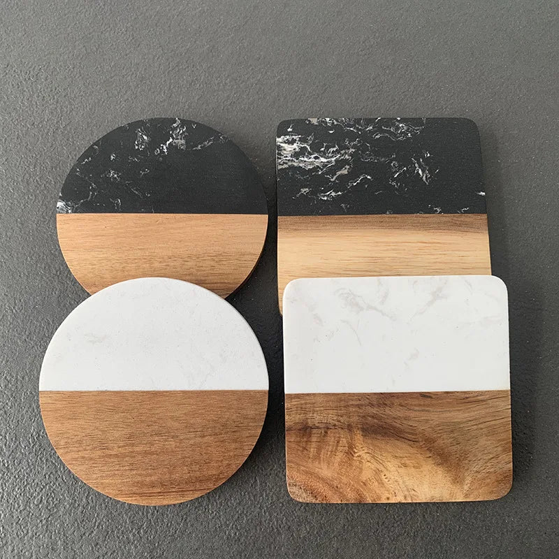 Handcrafted Marble & Handcrafted Acacia Wood Coaster 1pc