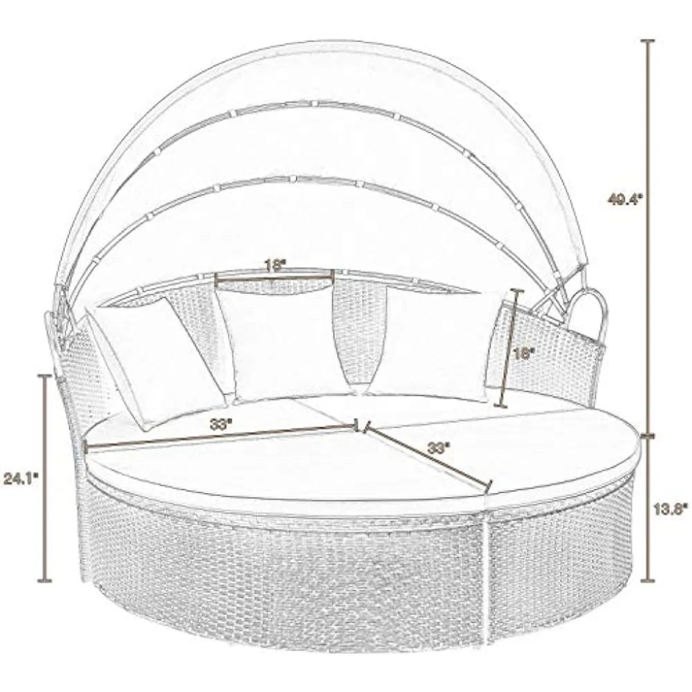 Patio Furniture Outdoor Round Daybed with Retractable Canopy Wicker Rattan Separated Seating Sectional Sofa