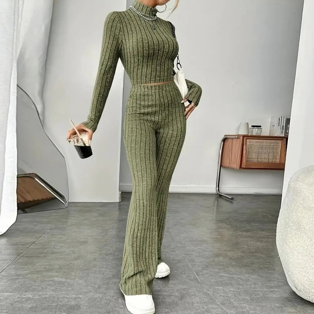 Women Sweatshirt & High Waist Pants Set