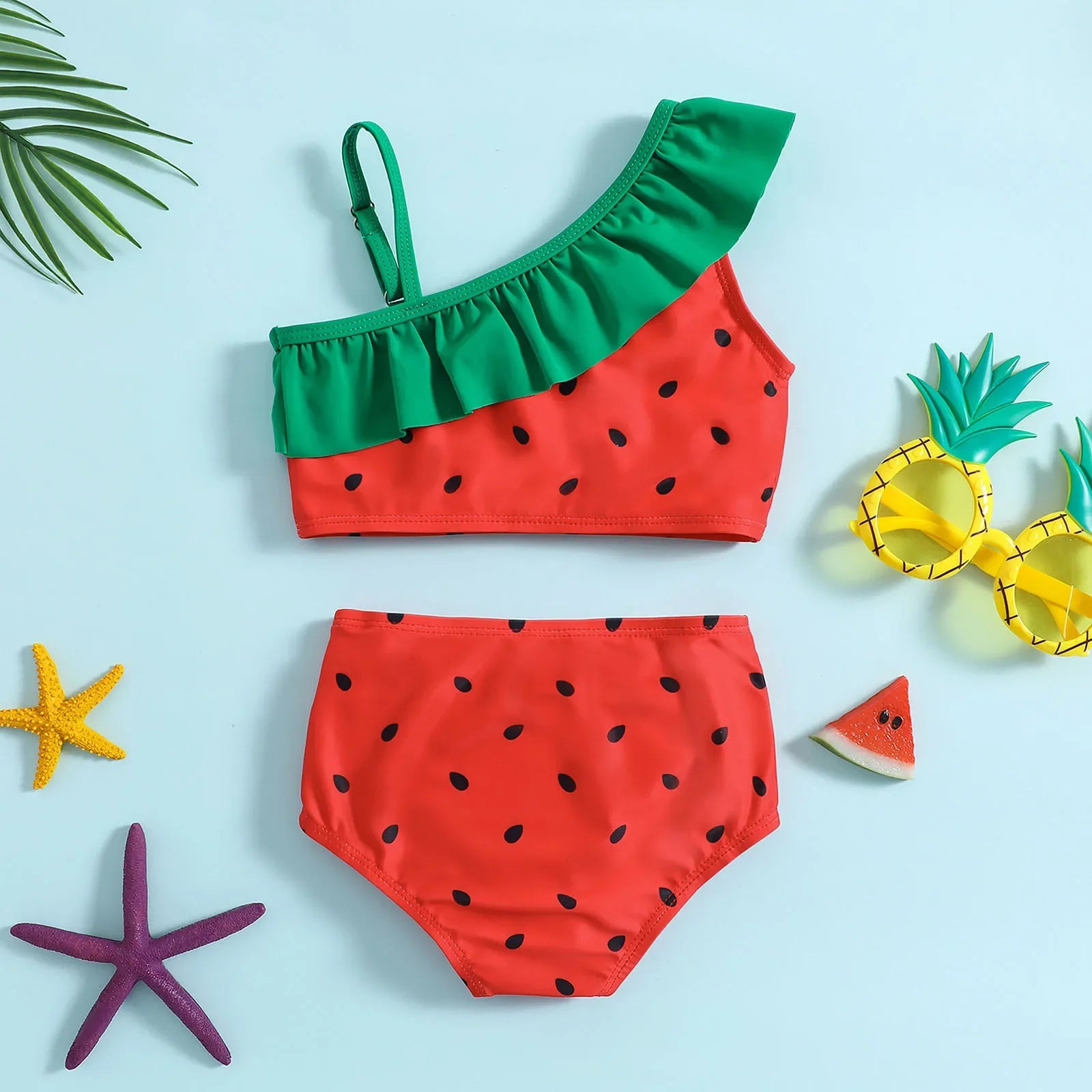 Kid Girl Swimsuit Summer Toddler Girls Watermelon Printed Ruffles Two Piece Swimwear Swimsuit Bikini Girls Bikini Size 6