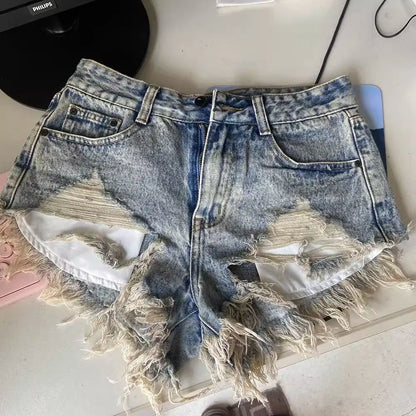 Low Waist Distressed Denim Shorts