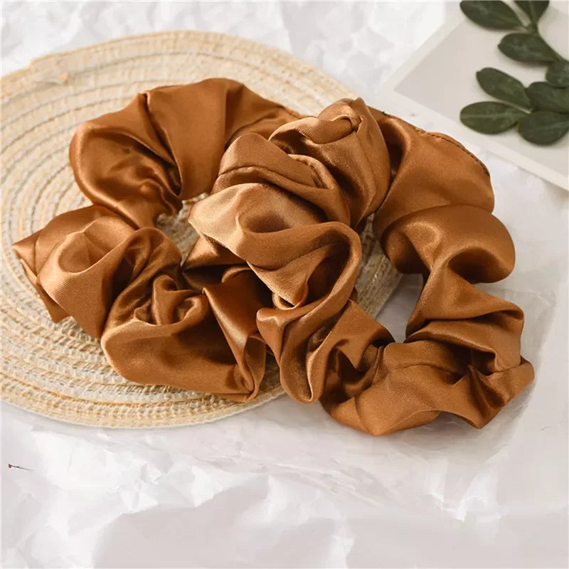 Silk Satin Scrunchies Headband Large Elastic Rubber Hair Band Women Gilr Ponytail Holder Hair Ties Accessories Satin Hair Rope LUXLIFE BRANDS