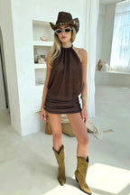 Sexy Knit Mini Dress 2025 Summer Chic Backless Wrap Lace-up Beachwear Swimsuit Cover Up Women's Party Outfits Club Dresses K227 Luxlife Brands