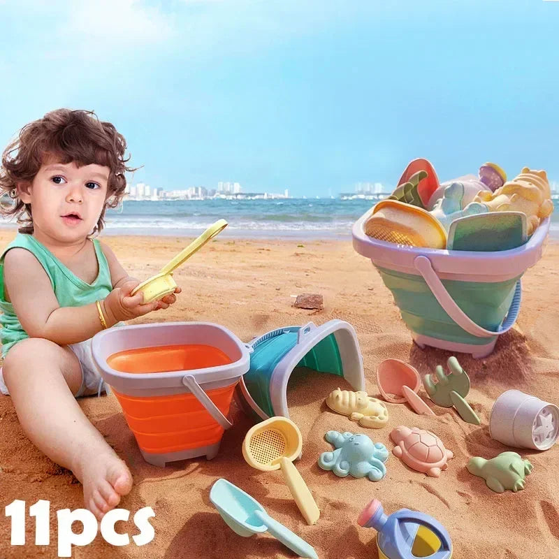 1/11PCS Summer Beach Set Toys for Kids Digging Sand Folding Bucket Watering Bottle Shovels Children Beach Water Game Toys Tools