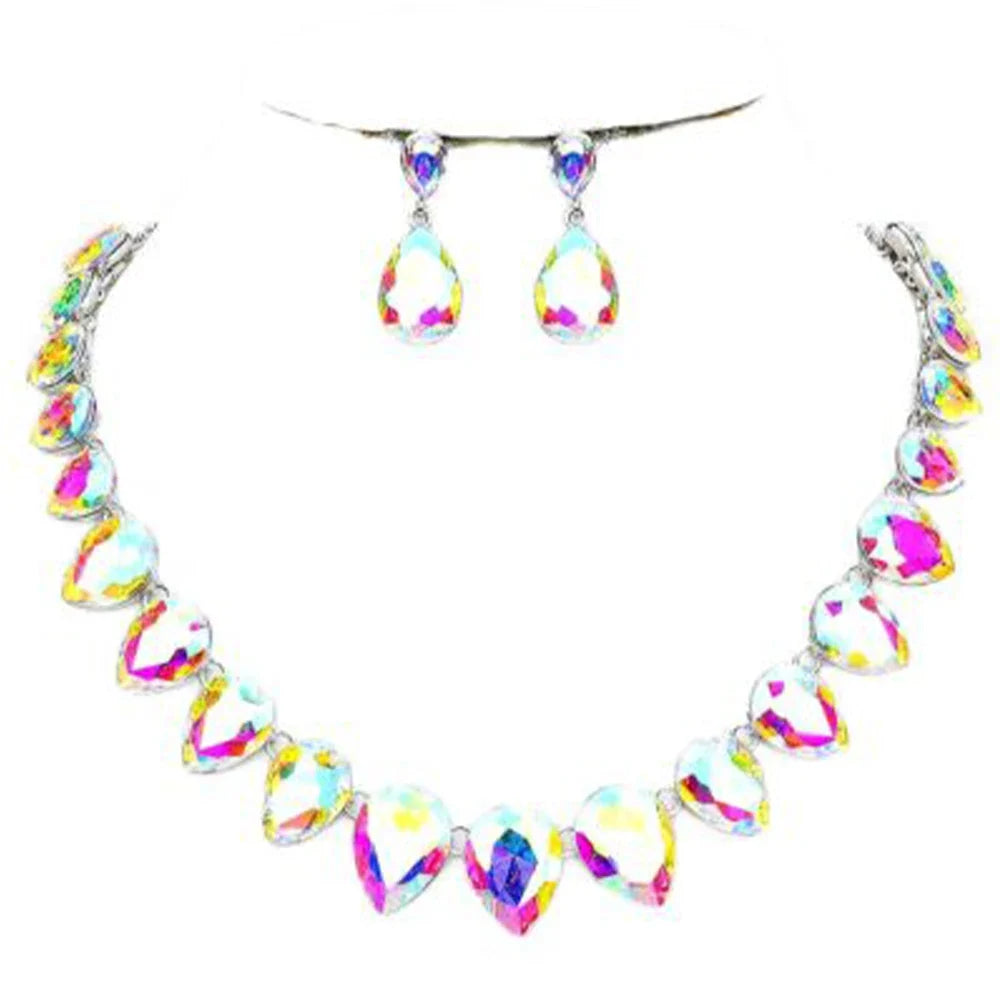 Rhinestone Drop Necklace & Earring Set