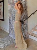 Women Sexy Knit See-through Shiny Top Half Long Skirt Set 2025 Summer Beachwear Swimsuit Cover Up 2 Piece Party Club Outfit K68 Luxlife Brands