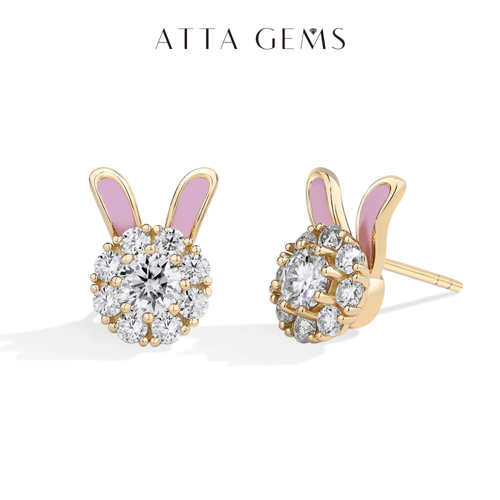 ATTAGEMS S925 Sterling Silver Moissanite Diamond Earrings Enamel Design Rabbit Shape For Women Girls Birthday Gifts Fine Jewelry Luxlife Brands