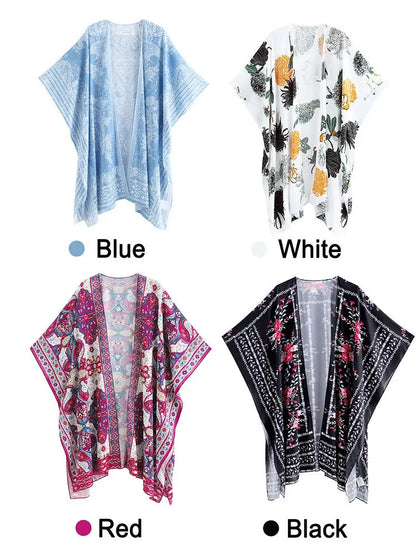 Boho Printed Bikini Cover-ups Kimono Pareo Dress Women Beach Outfits 2023 Summer Beachwear Swim Suit Cover Up Sarong