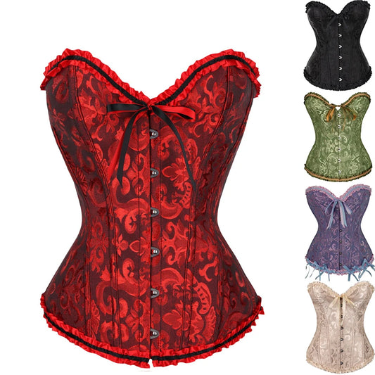 Sexy Corsets Bustiers Floral Lace Tops For Women Flower Print Vintage Corset Gothic Satin Lingerie Corselet Overbust Boned LUXLIFE BRANDS