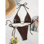 Sexy Halter Metal Rings High Leg Cut Bikini Female Swimsuit Women Swimwear Two-pieces Bikini set Bather Bathing Suit Swim V6564 Luxlife Brands