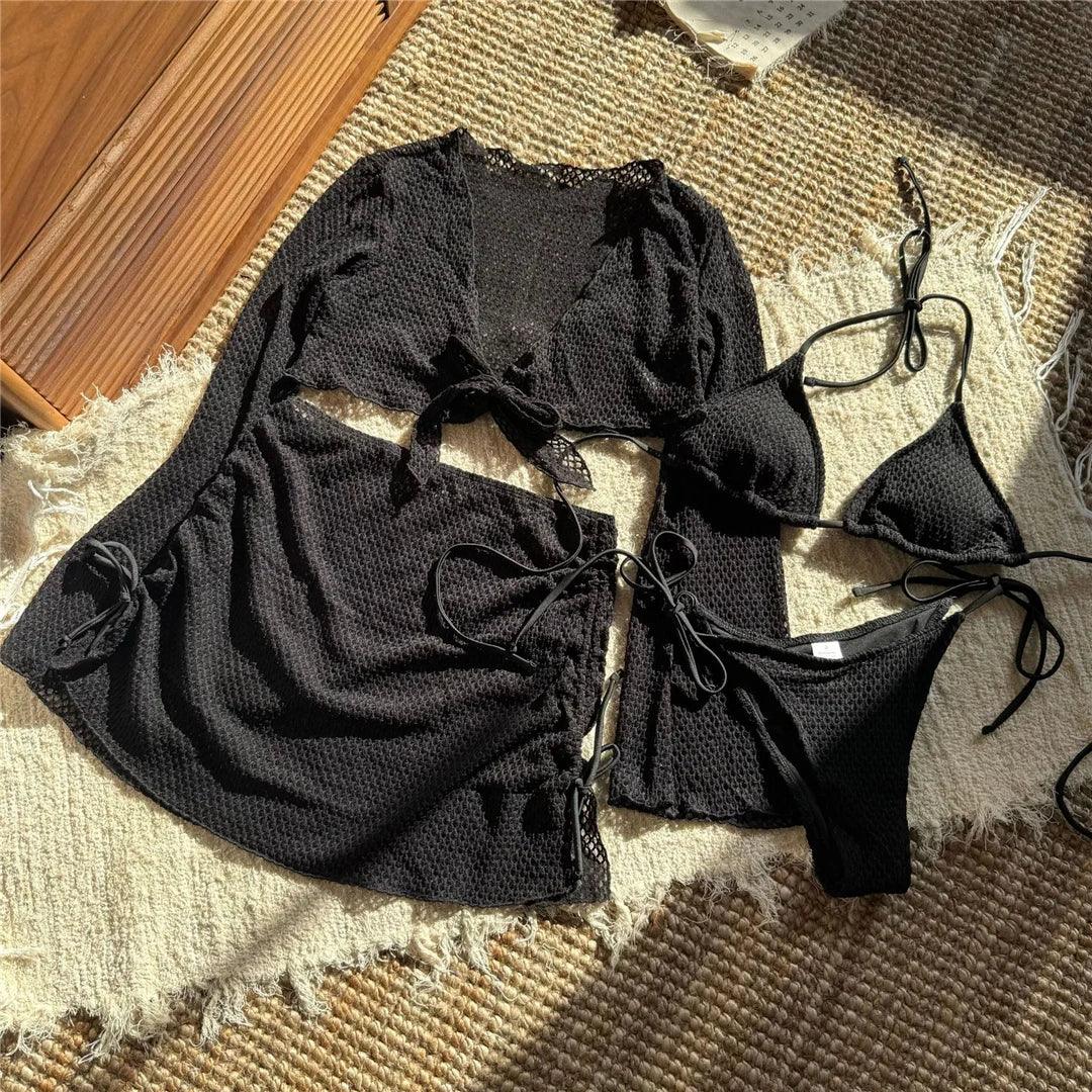2025 Long Sleeve With Skirt Halter Bikini Women Swimwear Female Swimsuit Four-pieces Bikini set Bather Bathing Suit Swim V6358 Luxlife Brands
