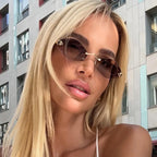Luxury Polygon Sunglasses for Women Hipster Irregular Rimless Sunglasses Ladies Small Metal Frame Vintage Rhombus Eyewear Brown Luxlife Brands
