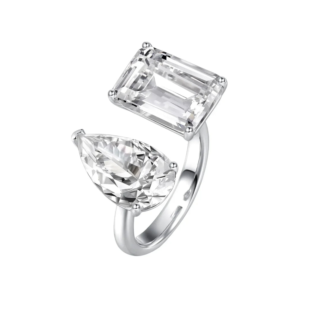 New 925 Sterling Silver Pink White Pear Cut Heart cut Simulated Diamond Wedding Party Open Rings Fine Jewelry Christmas Gifts