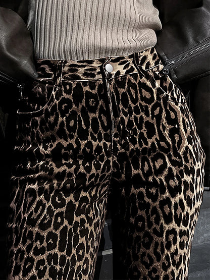 Aynaray Summer Winter 2024 Women Leopard Trousers Streetwear High Waist Straight Pants For Women