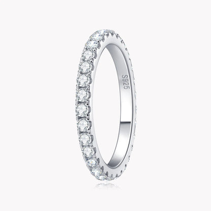 Love 2mm D Color Moissanite Ring 925 Sterling Sliver Solid 18k White Gold Eternity Band