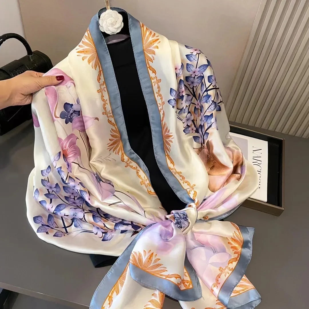 180*90cm Luxury Brand Spring Summer Autumn Women Clothing New Fashion Color matching printed silk scarf lady popular turba