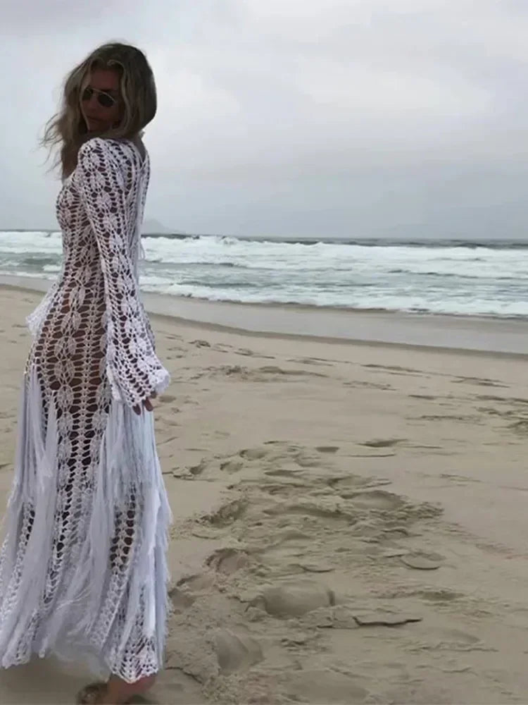 Resort White Crochet Maxi Dress LUXLIFE BRANDS