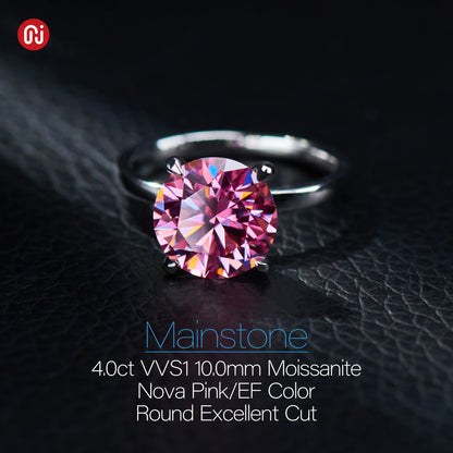 GIGAJEWE BIG 4.0ct Moissanite Super Shiny Round Cut Simplic 18K Plating Silver Ring Diamond Test Passed Fashion Woman Girl Gift