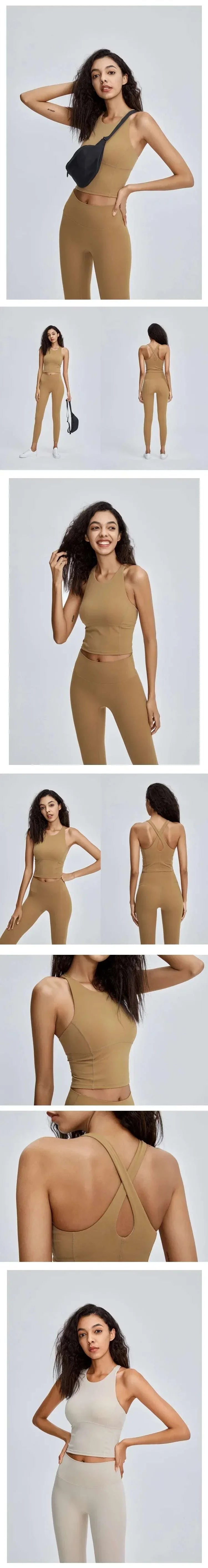 Women Shock Proof Running Fitness Crop Top Seamless Top Padded Workout Yoga Tanks Comfy Cross Back Wide Strap