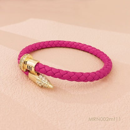 MOONLIGHT Genuine Braided Leather Bracelet for Woman High Quality Classic Cubic Zirconia Nail Bracelet Female Jewelry Gifts