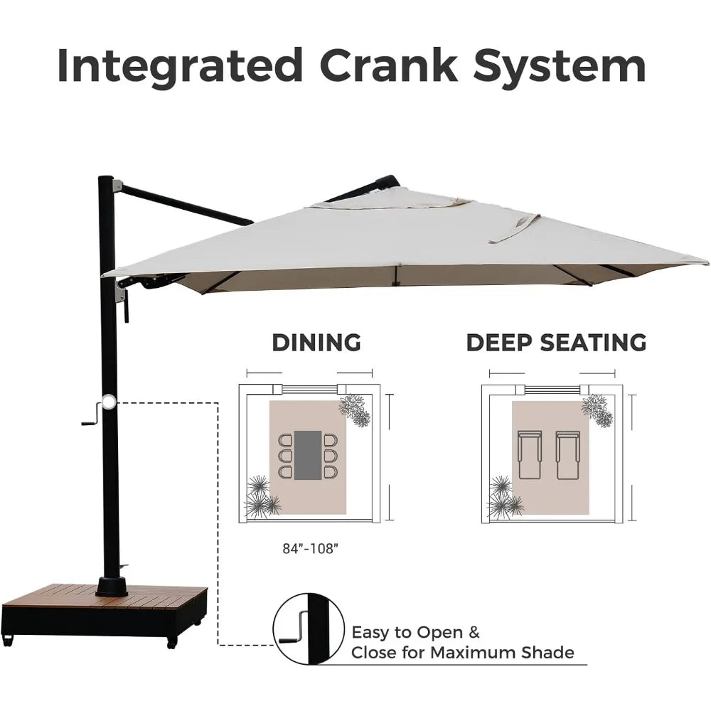 LUXHOME Outdoor Cantilever Aluminum Umbrella 10x13 FT with Base and Umbrella Cover