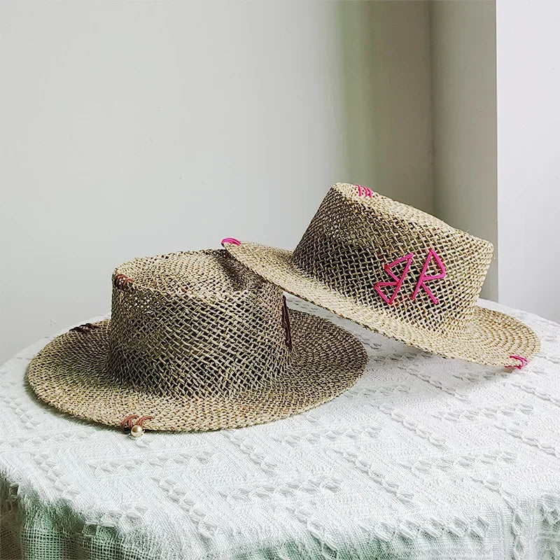 Designer French Elegant Women's Summer RB Letter Straw Hat Wide Brim Breathable Sun Protect Fashionable Beach Vacation Sun Hat Luxlife Brands