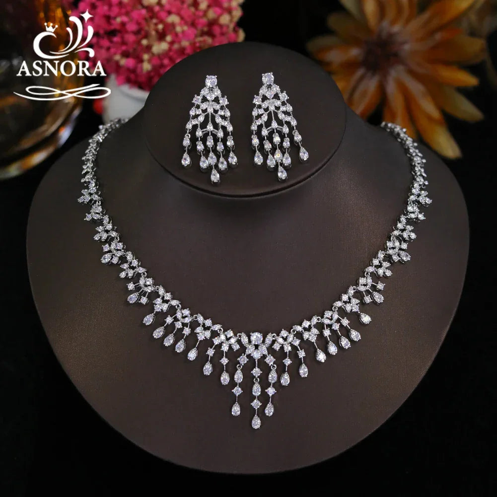 Luxury Cubic Zircon Necklace Earrings Bridal Sets