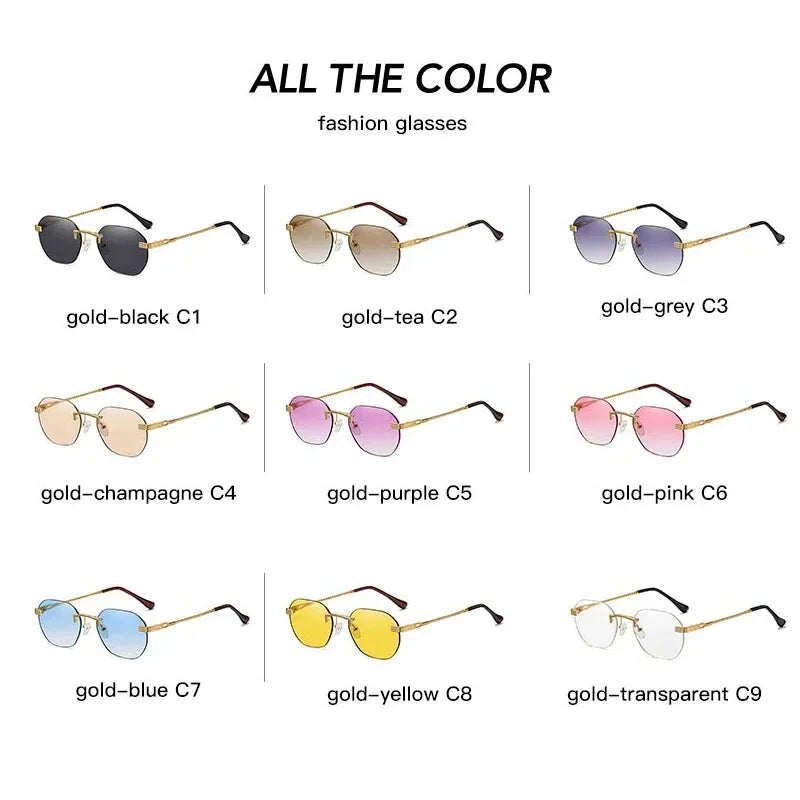 Frameless Gold Metal Ladies Sunglasses Rimless Gradient Lens Blue Fashion Sun Glasses For Men Uv400 Summer 2023