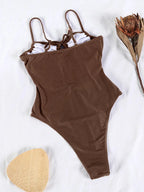 Miyouj Solid Color Swimwear Women's Swimsuit Bandage One Piece Suit High Waist Beachwear High Cut Bathsuit Hollow Out Swimsuits Luxlife Brands