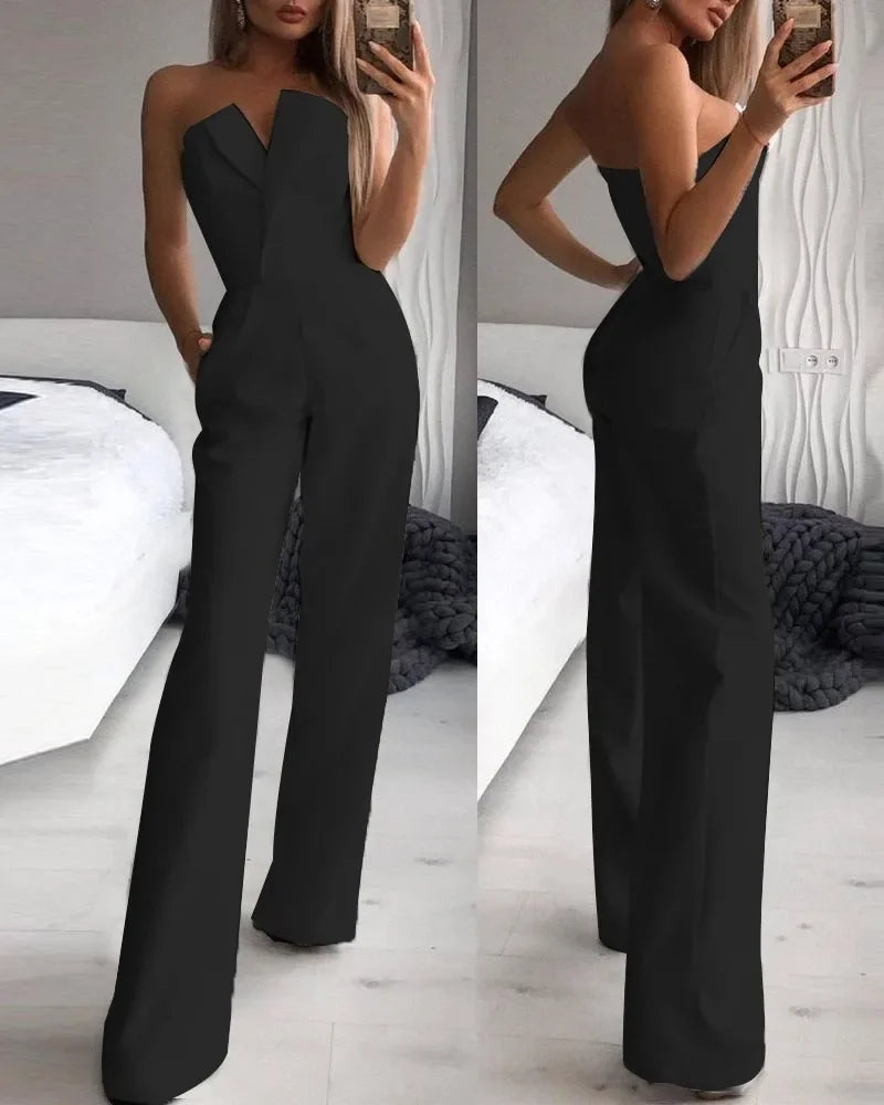 Summer Long Rompers Women Jumpsuit Elegant Strapless Summer Sleeveless Wide Leg Club Party Outfits Work 2024 White Overalls - LUXLIFE BRANDS