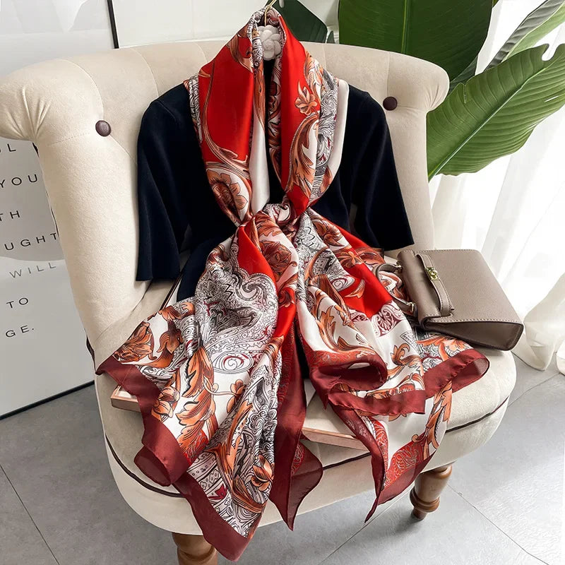 180*90cm Luxury Brand Spring Summer Autumn Women Clothing New Fashion Color matching printed silk scarf lady popular turba