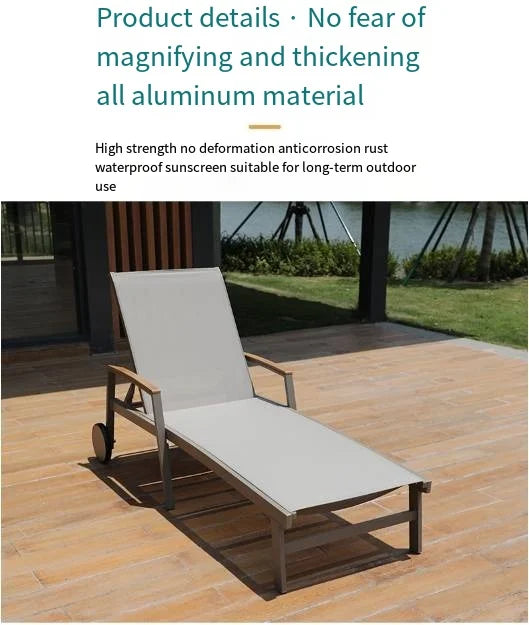 Outdoor Poolside Sun Lounger Set With Adjustable Reclining Comfortable And Durable Chaise Lounge With Armrests And Side Table