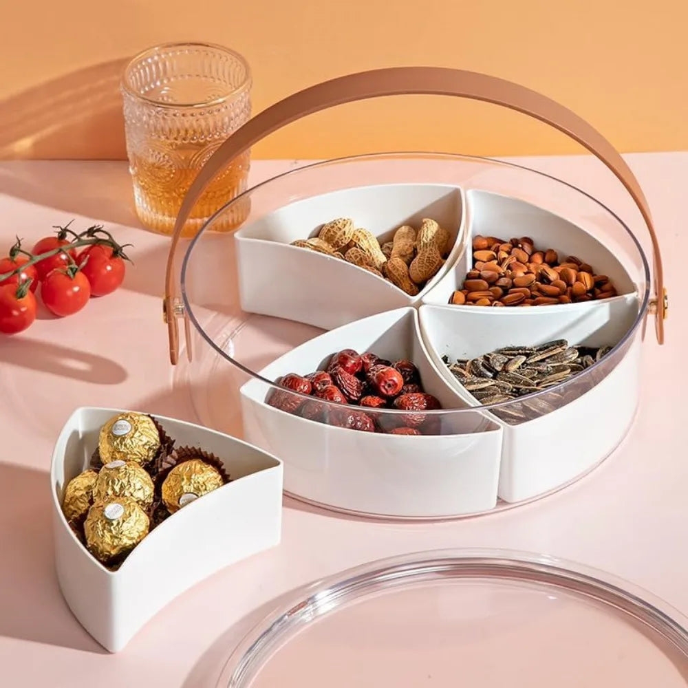 Snack Serving Tray with Lid and Handle Divided Snackle Box Charcuterie Container Portable Snack Fruits Platters Organizer