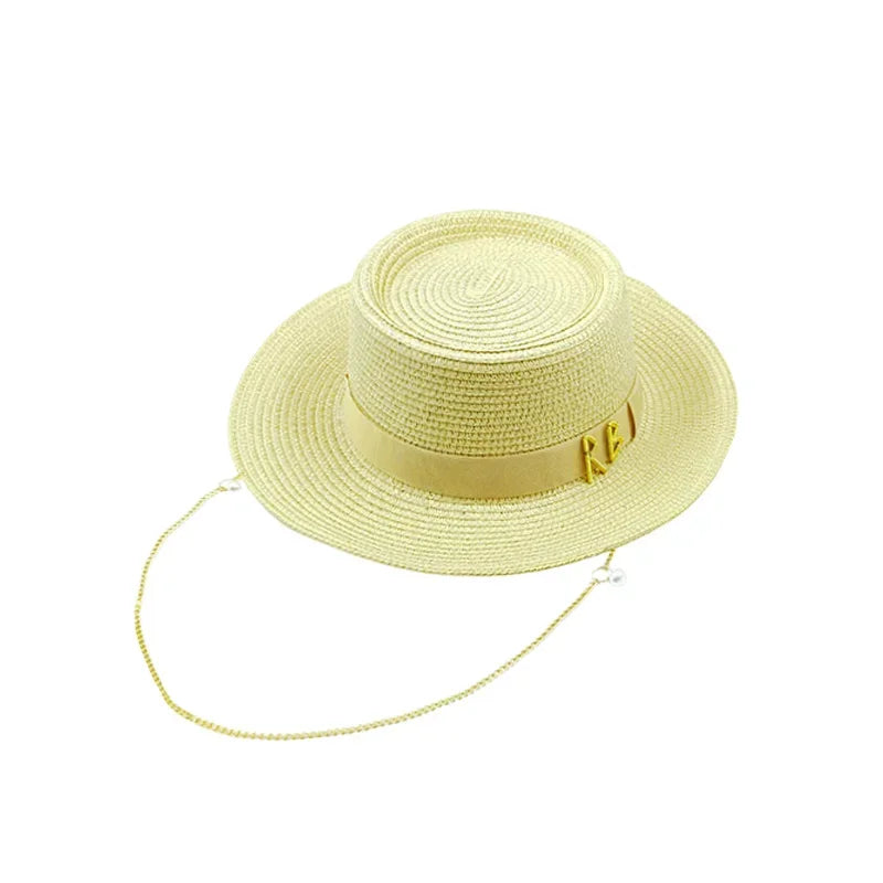 Designer French Elegant Women's Summer RB Letter Straw Hat Wide Brim Breathable Sun Protect Fashionable Beach Vacation Sun Hat