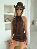 Sexy Knit Mini Dress 2025 Summer Chic Backless Wrap Lace-up Beachwear Swimsuit Cover Up Women's Party Outfits Club Dresses K227 Luxlife Brands