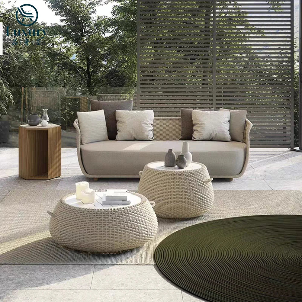 Italian Style Modern Luxury Waterproof Outdoor Rattan Garden Sofa Set For Hotels And Villas For Courtyard Luxlife Brands
