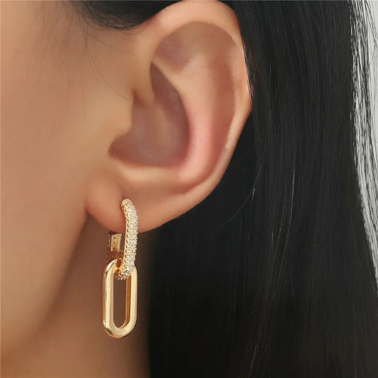 Fashion Statement Earring Retro Micro Inlaid Zircon Geometric Earrings Paper Clip Link Earring Pendant Jewelry Accessories LUXLIFE BRANDS