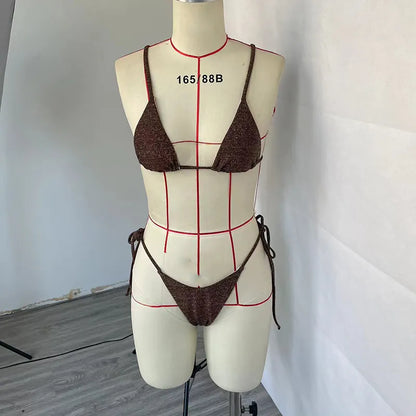 BEACHCICI Women's Tie Bikini Set 2023 New Women's Sexy Pure Color Sling High Waist Vacation Beach Two-piece Swimsuit LUXLIFE BRANDS