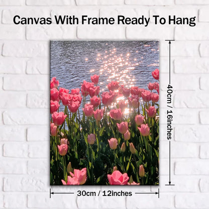 Framed Canvas Poster Pink Flower Artist Home Wall Decor Suitable for Living Room Bedroom Office Office Restaurant Bar Bathroom