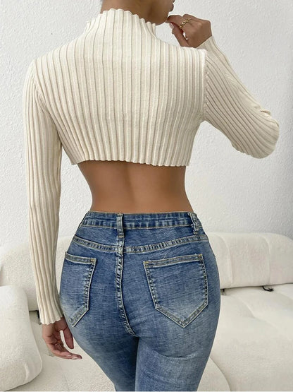 2023 Autumn Winter Women Sexy Knitted Basic Sweaters Jumper Solid Crop Tops Bodycon Slim Long Sleeve Turtleneck Pullover